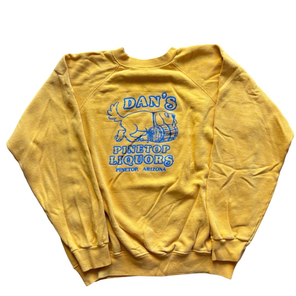 Vintage 80's Dan's Pinetop Liquor Double Sided Dog Cartoon Raglan Crewneck L